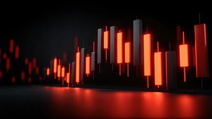 Red and black digital candlestick chart glowing bars display financial data and market trend analysis with dynamic glowing red candlestick patterns black background showing digital financial market - Powered by Adobe
