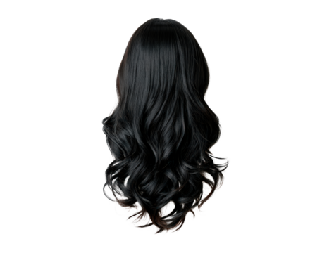 Luxurious black wavy hair on transparent background
