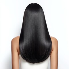 Fototapeta premium This image showcases long straight black hair with a smooth and shiny appearance, highlighting its elegant and well - kept texture.