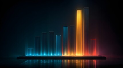 Abstract glowing bar chart visualizing data growth and performance metrics