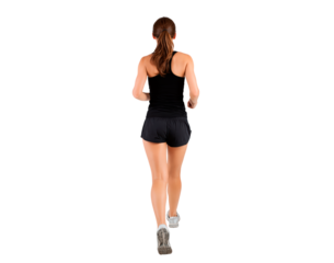 Woman jogging in black athletic gear for fitness and healthy lifestyle in outdoor setting