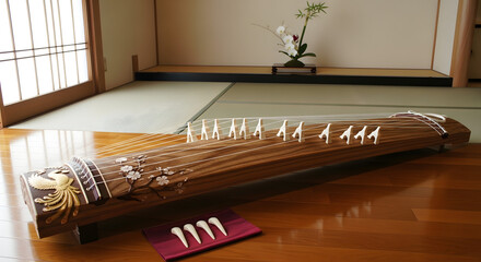 Koto, a Traditional Japanese Stringed Instrument, in a Serene Setting