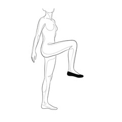 Vector art of line drawing of a woman standing on one leg with the other knee raised