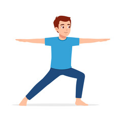 Young Man Practicing Yoga Pose with Arms Extended Illustration on White Background