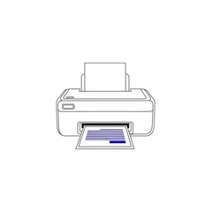 Vector art of outline illustration of a modern inkjet printer with paper coming out