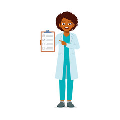African American Female Doctor Holding Clipboard with Checklist with Happy Expression