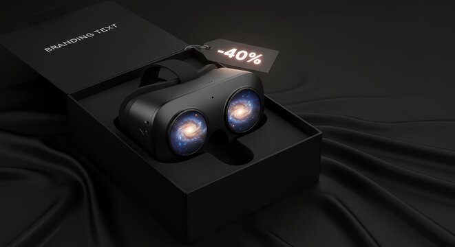 Black Friday Future of Entertainment: A premium next-generation VR headset unboxed, highlighting a major sales event and the allure of immersive virtual reality gaming and experiences.