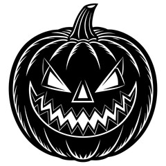 Black silhouette illustration of a cute halloween puppy dog wearing a witch hat and holding a pumpkin