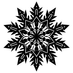 Elegant black silhouette illustration of a single detailed snowflake perfect for winter themes and holiday designs