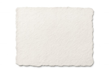 White deckle edge handmade paper background with rough textured surface, blank parchment sheet with transparent background