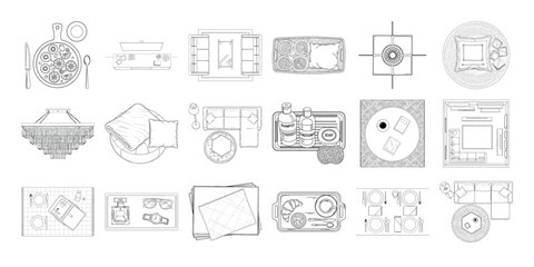 Vector art of assortment of blueprint and architectural drawing elements