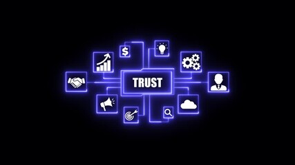 Trust network concept with glowing blue icons for business success finance security concept. Business, Technology, Internet and network concept. - Powered by Adobe
