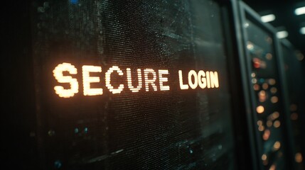A close-up view of a digital display showing 'Secure Login,' representing cybersecurity and data protection.