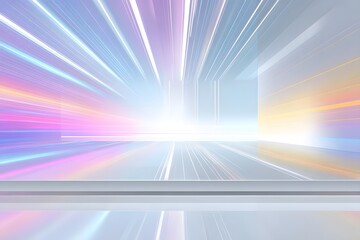 Abstract futuristic tunnel with glowing neon light streaks and vibrant colorful bokeh effects creating a sense of speed and motion