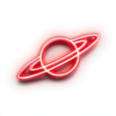 Fototapeta premium Glowing Red Neon Planet with Rings on White Background