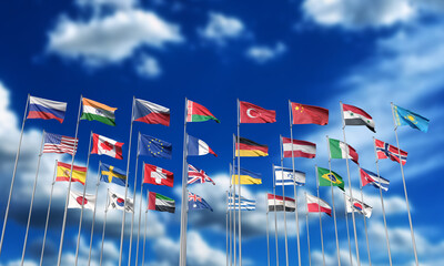 Obraz premium worldwide global flag international europe south africa asia america north south australia country diplomacy travel trip tourism politic government business opec national russia china emblem country 