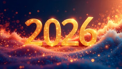 2026 New Year Abstract shiny color gold wave design element