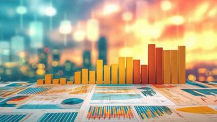 Business chart with colorful bar graph and financial data table showing growth and analysis vibrant office environment combined with business chart analysis featuring colorful bar graph and financial - Powered by Adobe