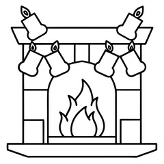 Simple outline of a fireplace with hanging stockings