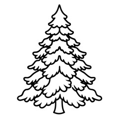 Thin line art snow covered pine tree winter season