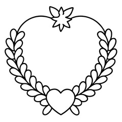 Thin line art christmas wreath inside a heart shape
