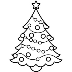 Outline of a decorated christmas tree with ornaments
