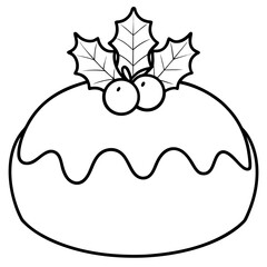 Simple christmas pudding outline with holly leaves and berries