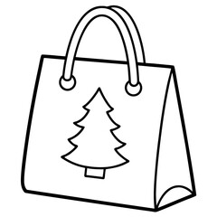 Simple outline vector of a christmas shopping bag