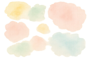Pastel watercolor splashes creating abstract colorful art with soft organic shapes and transparent background