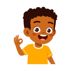 Happy African American Boy Smiling Showing Okay Hand Sign Cartoon Character