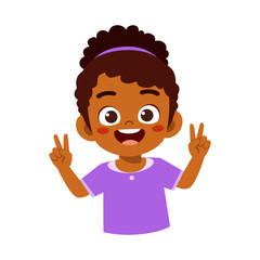 Happy African Girl Showing Peace Sign with Both Hands Illustration on White Background