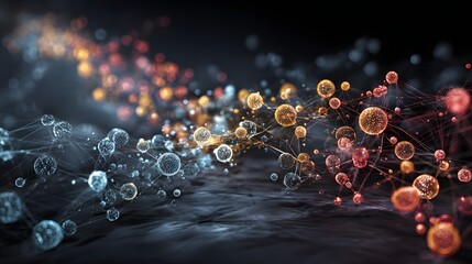 Abstract molecular network with glowing particles representing advanced biotechnology and data science