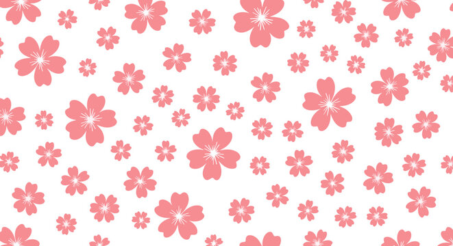 A repeating pattern of small pink cherry blossom flowers scattered across a white background.