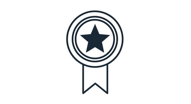 A simple and elegant outline of a star within a circular badge with a ribbon flowing downwards.