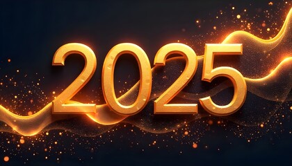 2025 New Year Abstract shiny color gold wave design element