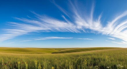 Fototapeta premium Bright Blue Sky with Soft Cirrus Clouds