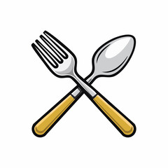 Crossed fork and spoon illustration on a white background kitchenware concept