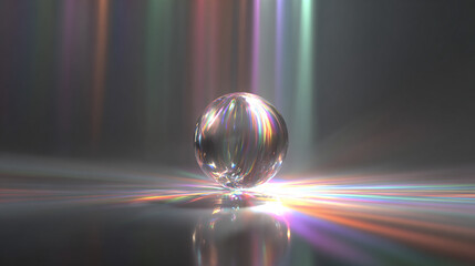 A small orb hovers, emitting delicate vertical beams of light that pierce the surrounding space. Hyperrealistic, ethereal, and luminous, the scene conveys precision, minimalism, and subtle energy in a