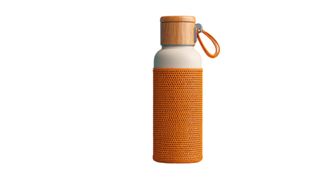 Cream/orange water bottle with wooden cap