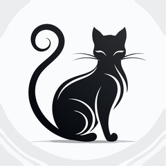 Fototapeta premium Elegant black cat silhouette on white background vector illustration
