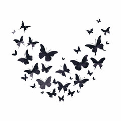 Elegant black butterflies forming a gentle curve on white background