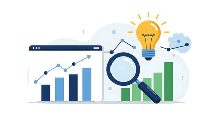 データ分析とインサイト：フラットデザインのビジネス統計アイコンイラスト