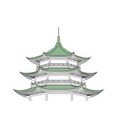 Vector art of traditional east asian pagoda with multiple tiers and green tiled roofs