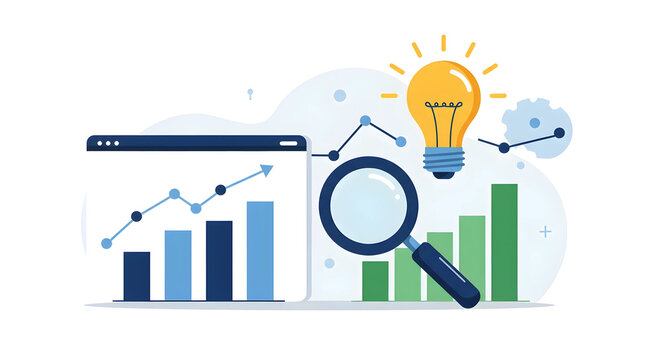 データ分析とインサイト：フラットデザインのビジネス統計アイコンイラスト