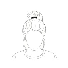 Vector art of a stylized line drawing of a womans head and shoulders, featuring a messy bun hairstyle secured with a band