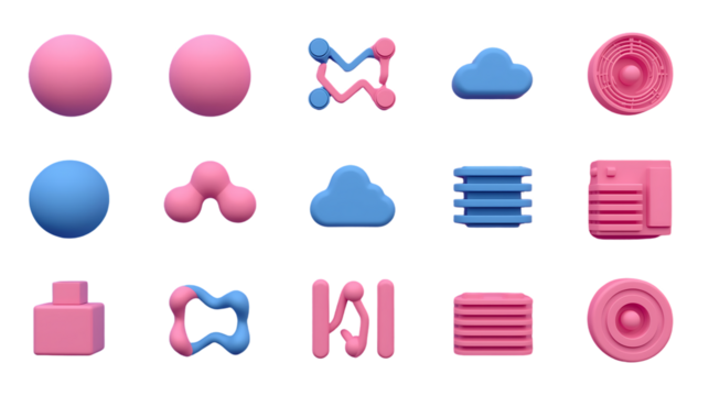 Pink and Blue Abstract Shapes Collection on Black Background Modern Design Element Set