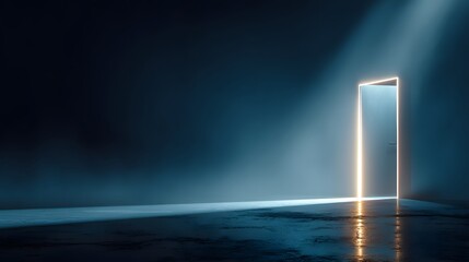 Doorway Opening with Golden Light Beam Entering Dark Abstract Space