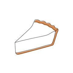 Vector art of a simple line drawing of a slice of pie with a golden brown crust, isolated on a, perfect for illustrating baking, desserts, or foodrelated content