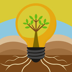 Lightbulb with tree inside illustrating a creative idea