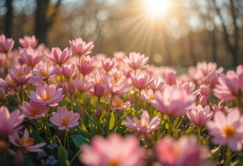 Close up Spring flowers in sunlight background wallpaper